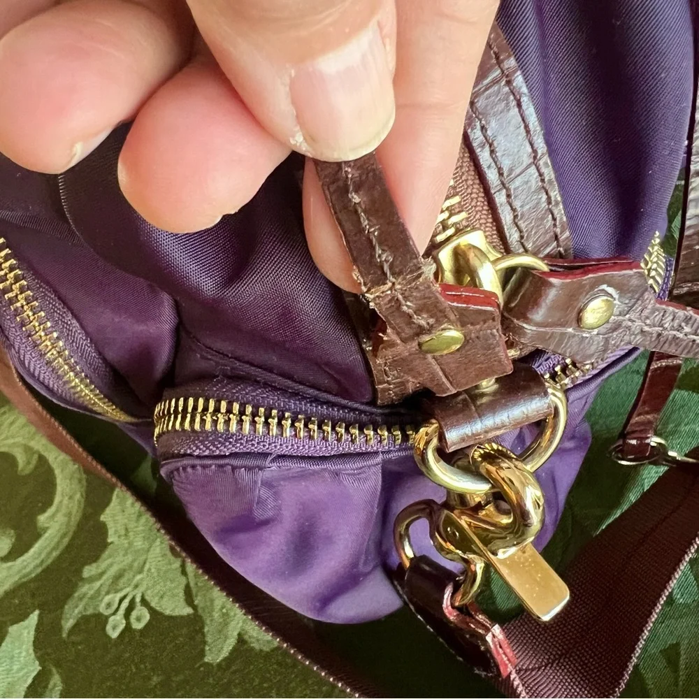 Gorgeous MZ Wallace plum nylon Clara satchel with leather trim & brass h…